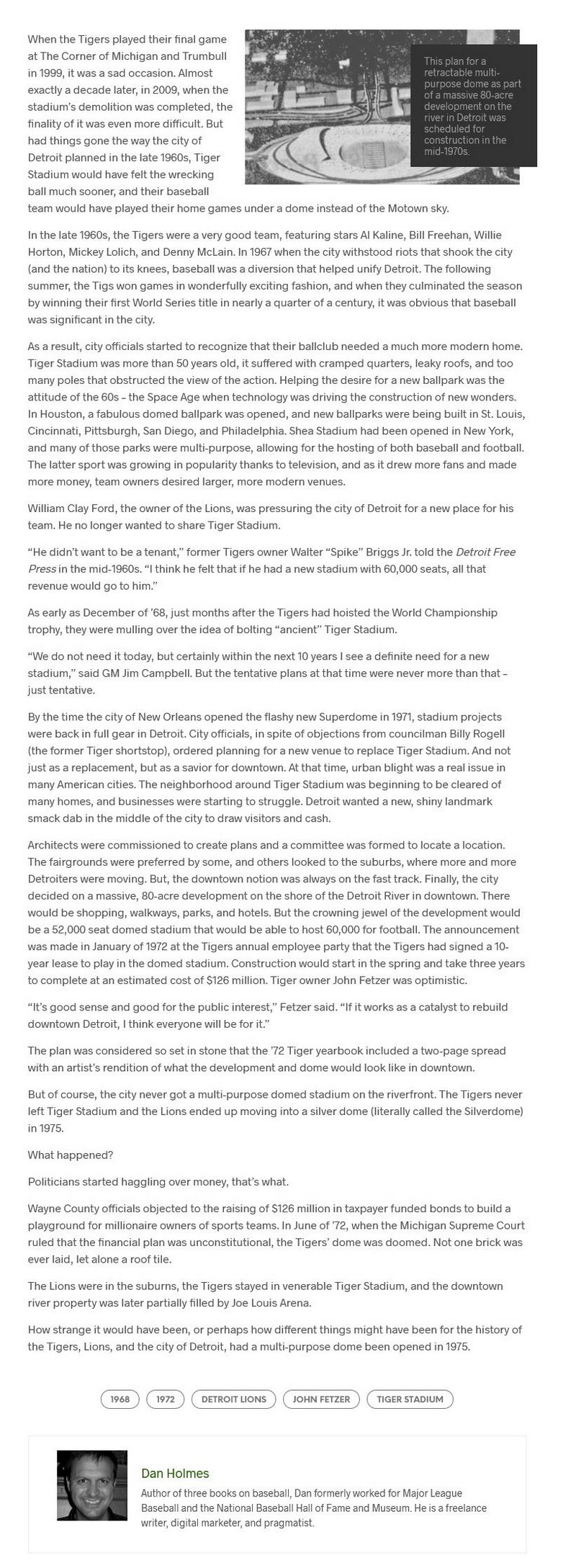 Unbuilt Sports Stadiums - Detroit Riverfront Dome Stadium Article (newer photo)